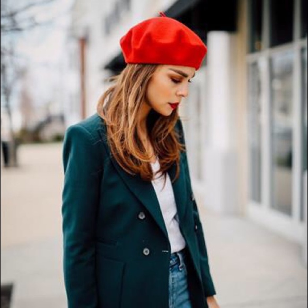 Free People 💯 Wool Felt Red Rouge Beret Hat
